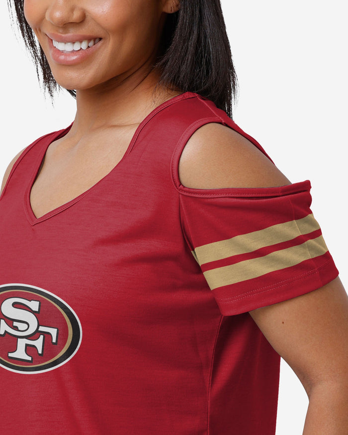 San Francisco 49ers Womens Cold Shoulder T-Shirt FOCO - FOCO.com