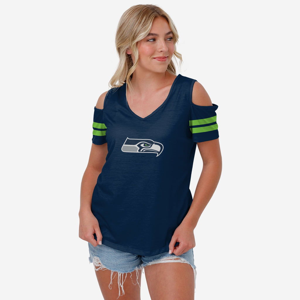 Seattle Seahawks Womens Cold Shoulder T-Shirt FOCO S - FOCO.com