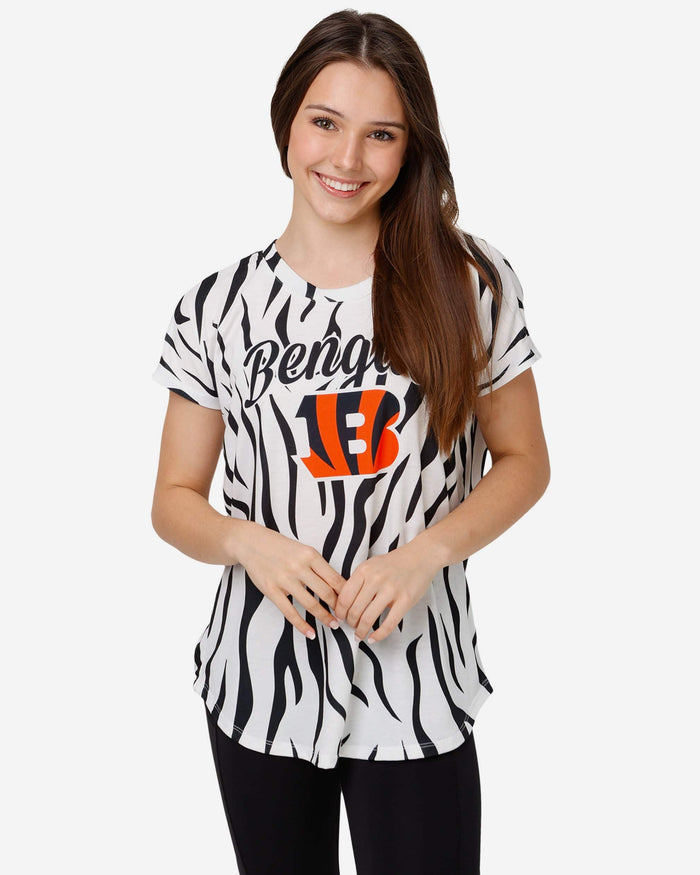 Cincinnati Bengals Womens White Stripe Wordmark Tunic FOCO S - FOCO.com
